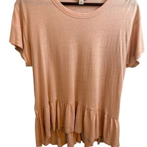 Calvin Klein Jeans Pink Ruffled Short Sleeve Babydoll T- Shirt (Linen / Rayon)